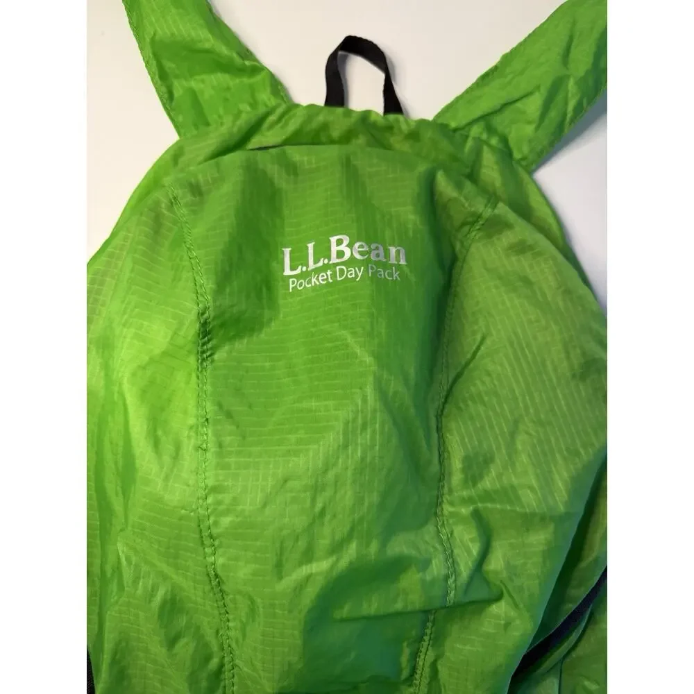 L.L. Bean Pocket Day Pack Backpack Green Ultra Lightweight Hiking Utility Travel